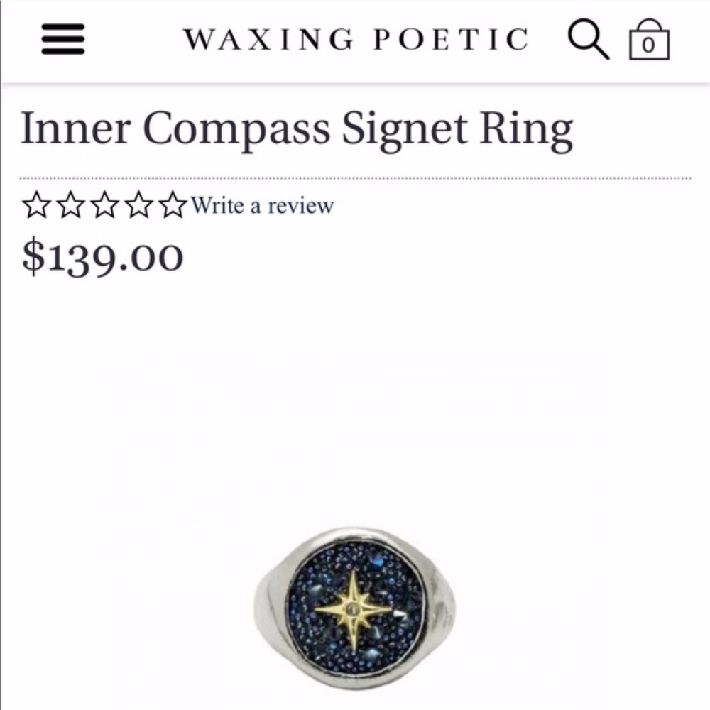 Waxing Poetic Inner Compass Signet Ring Size 7